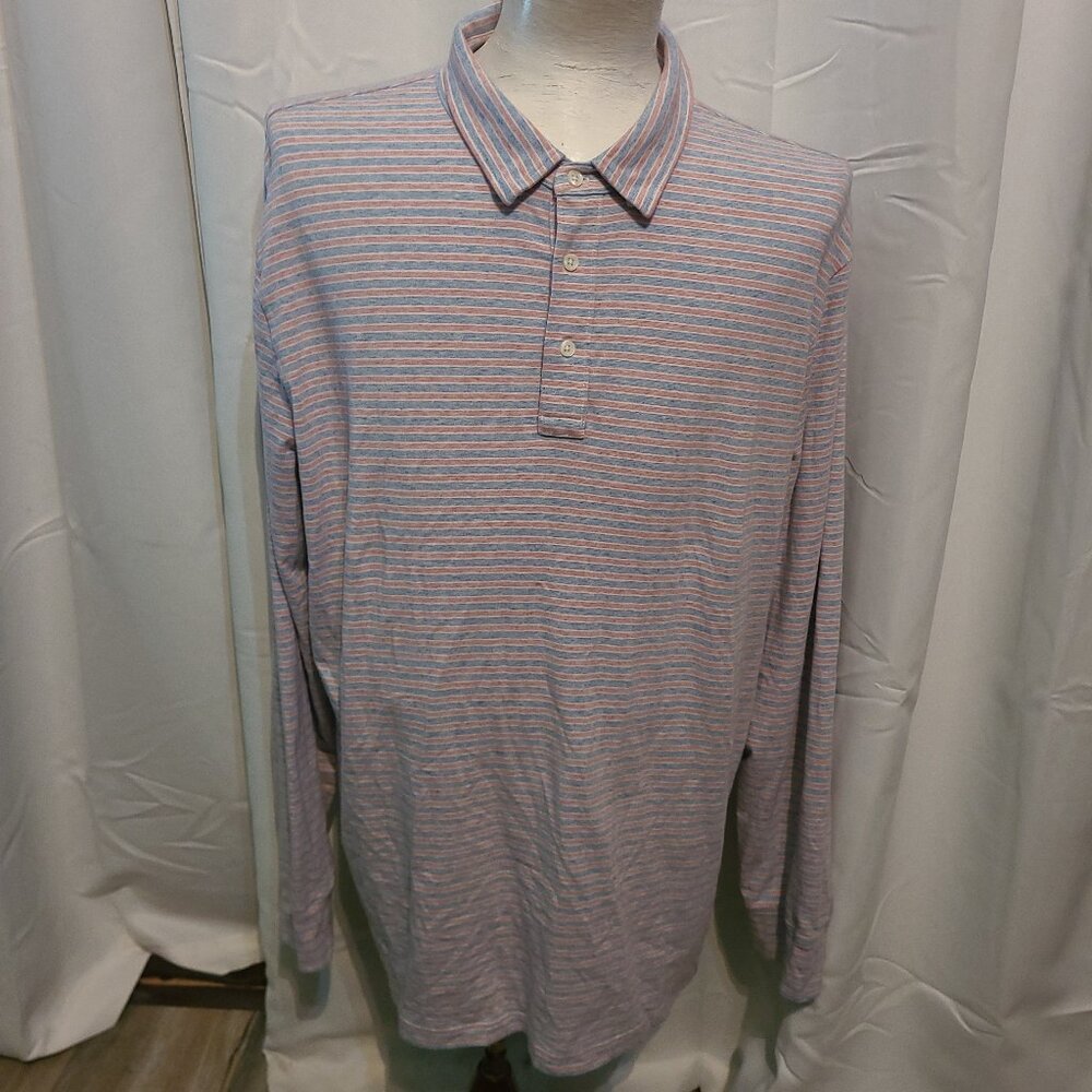 Faherty Polo Shirt Size XXL - Long sleeve stripes Organic cotton blend